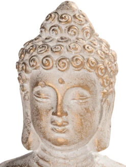 Figur, Weiss/Gold -Häuser Lieferungen Verkauf Gartenbuddha Figur Grau WeissGold 14x13x46 lup