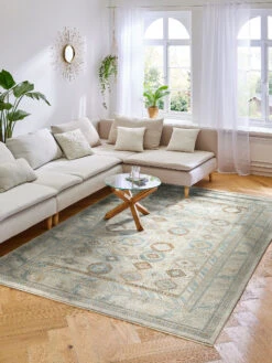 Vintage-Teppich, Blau/Gold