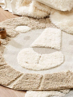 Kinder-Teppich, Beige -Häuser Lieferungen Verkauf Lioness KinderTeppich Beige 120rund lup